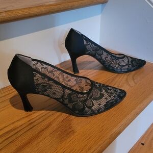 Yves Saint Laurent Black Satin & Lace Heels